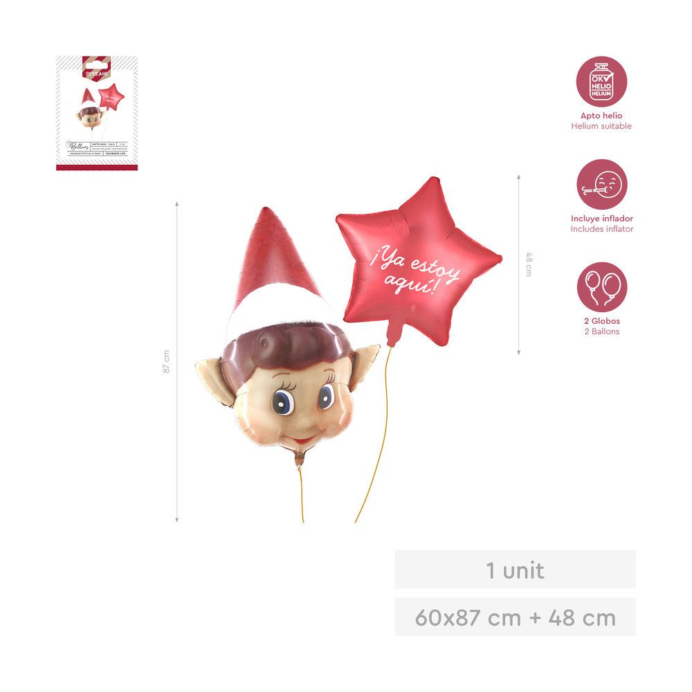 AMBER MOOD OH YEAH SET GLOBO FOIL ELFO 87CM Y ESTRELLA 48CM