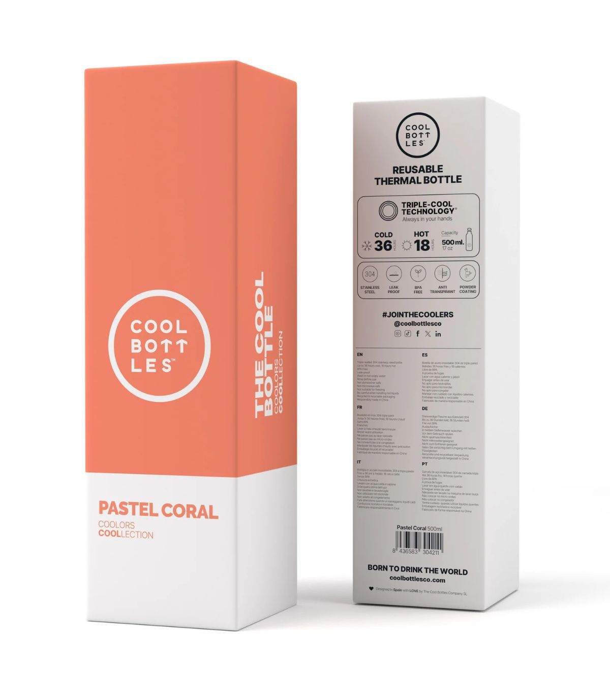 COOL BOTTLES THE BOTTLE PASTEL CORAL 350ML - Imagen 2