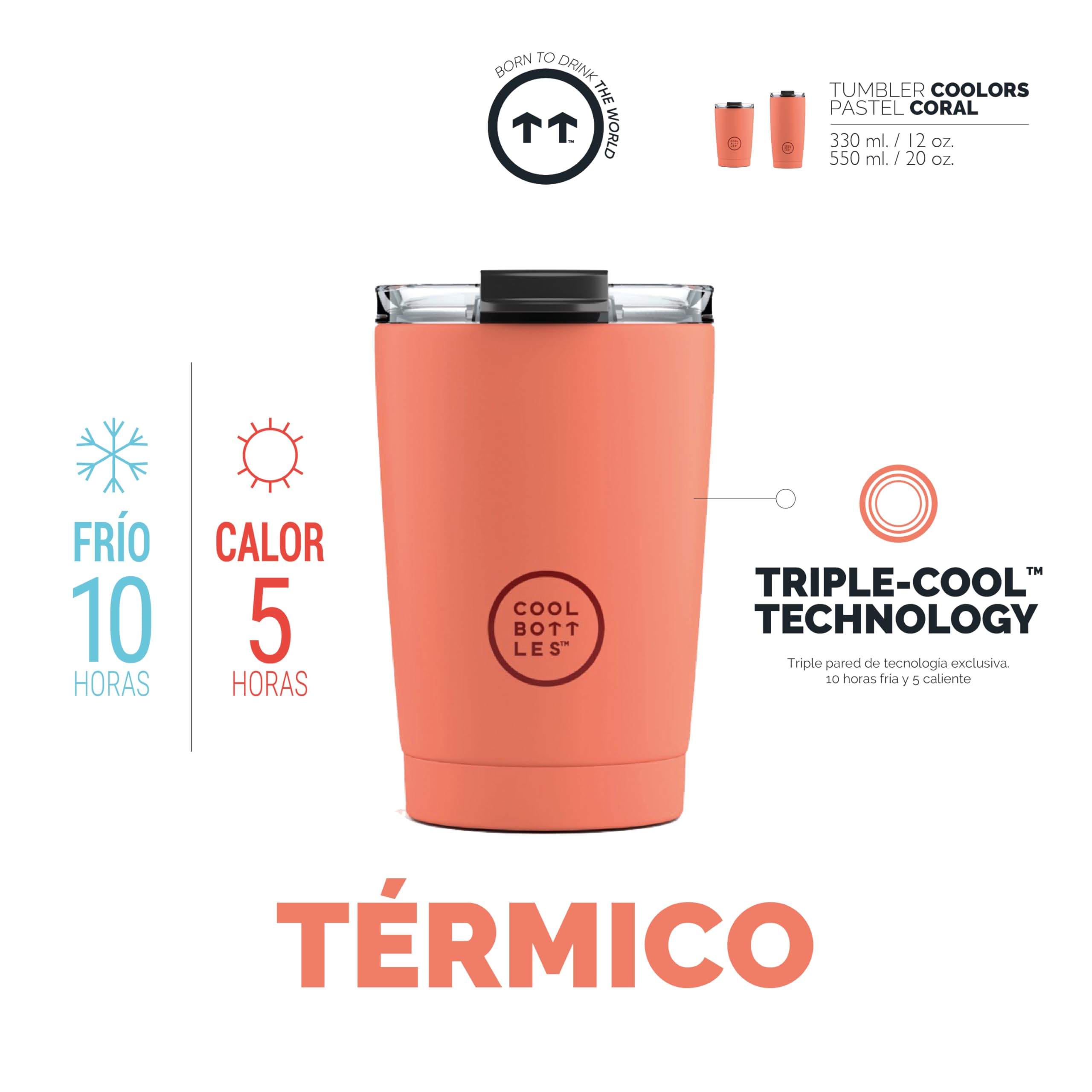 COOL BOTTLES THE TUMBLER PASTEL CORAL 330ML - Imagen 2