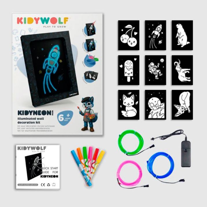 KIDYWOLF KIDYNEON SET PARA DECORAR MURALES LUMINOSOS 9 PLANTILLAS - Imagen 2