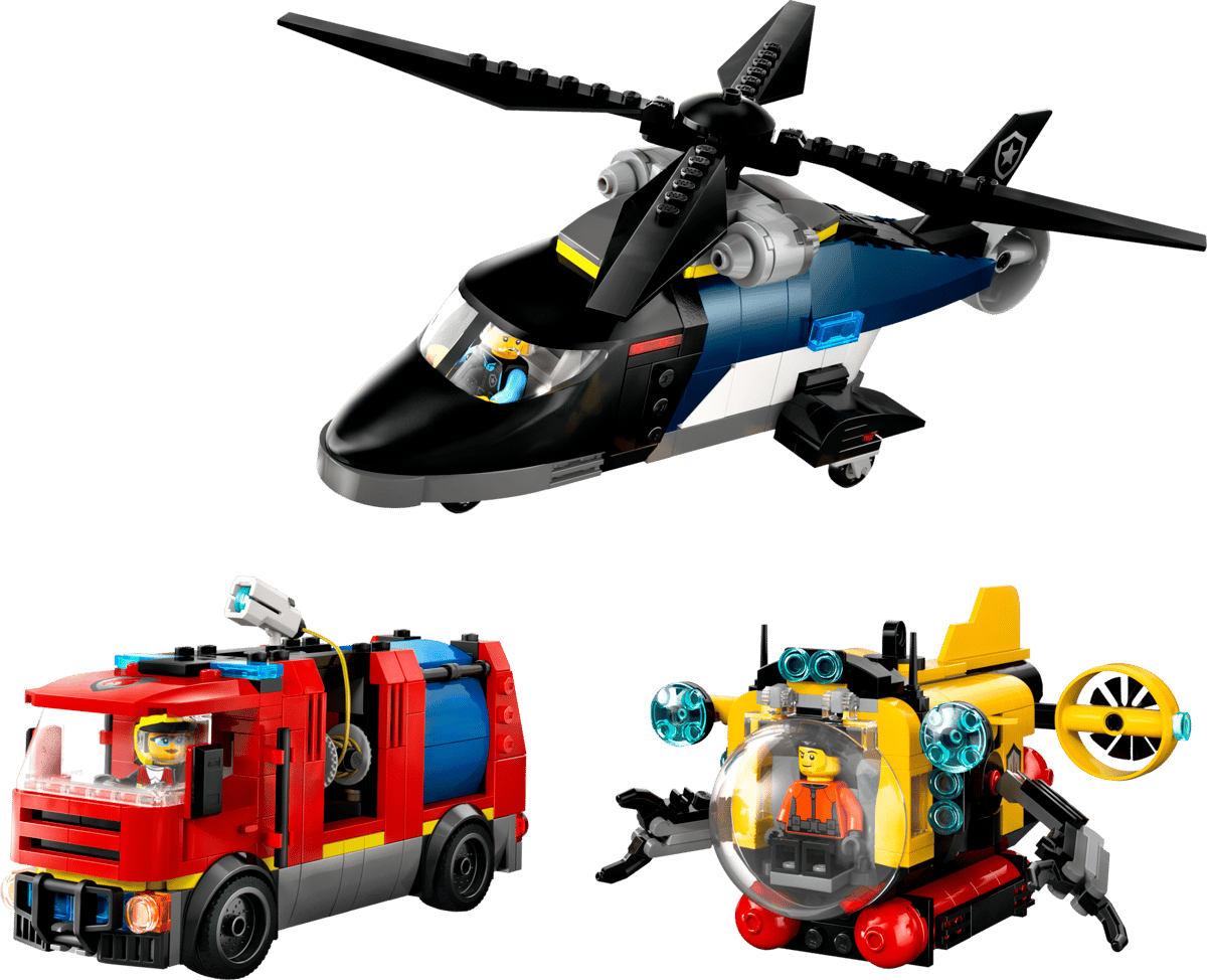 LEGO CITY GREAT VEHICLES REMIX: HELICÓPTERO, CAMIÓN DE BOMBEROS Y SUBMARINO - Imagen 5